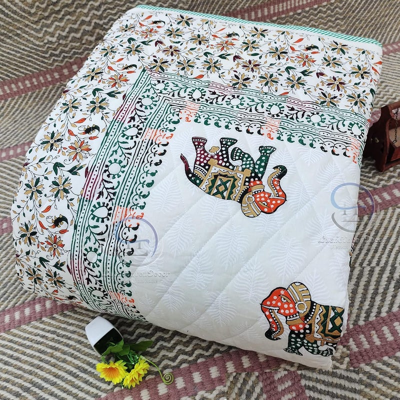 HASHIREX Sleep in Style with Our Computerized Quilted Lightweight Traditional Elephant Print Double Bed Jaipuri Razai Pure Cotton Filled Quilt Comforter Blanket 85 X 100 Inch - Image 2