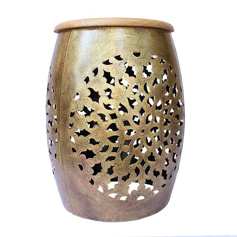 pranjals house pranjals house Beautiful Metal TLight Sitting Stool Wooden Brass Beautiful Side TableCoffee TableCorner TableOutdoor TableLiving Room Furniture Floral Design Home DecorOffice DecorationMudda - Image 1