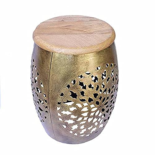 pranjals house pranjals house Beautiful Metal TLight Sitting Stool Wooden Brass Beautiful Side TableCoffee TableCorner TableOutdoor TableLiving Room Furniture Floral Design Home DecorOffice DecorationMudda - Image 2