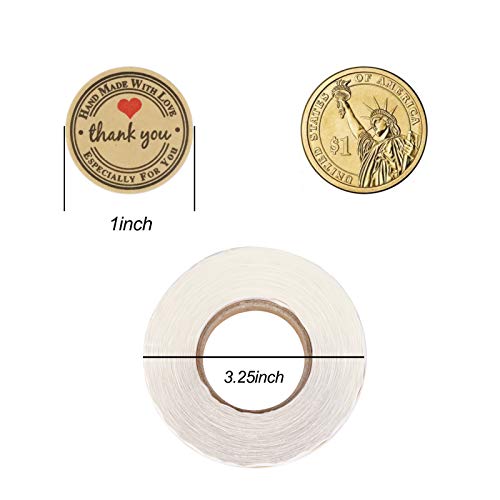 YOGET 500pcs YOGET 1.5 Inch Round Handmade with Love Sticker,Thank You Stickers Roll Kraft Paper Strong Adhesive Stickers - Image 3