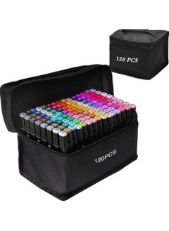 Touch 120pcs Dual Tip Markers Set, Assorted Colors Stylish Black Body with Black Cloth Bag  - Image 1