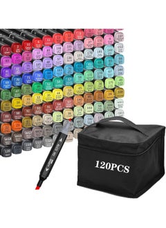 Touch 120pcs Dual Tip Markers Set, Assorted Colors Stylish Black Body with Black Cloth Bag  - Image 2