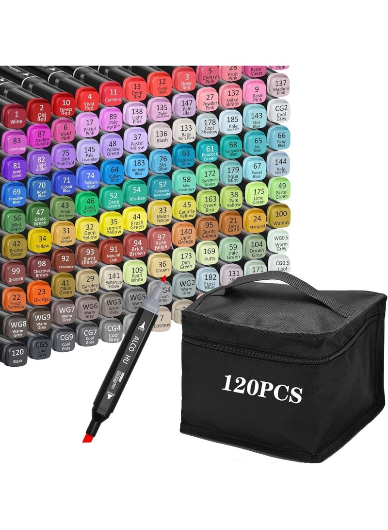 Touch 120pcs Dual Tip Markers Set, Assorted Colors Stylish Black Body with Black Cloth Bag - Image 2