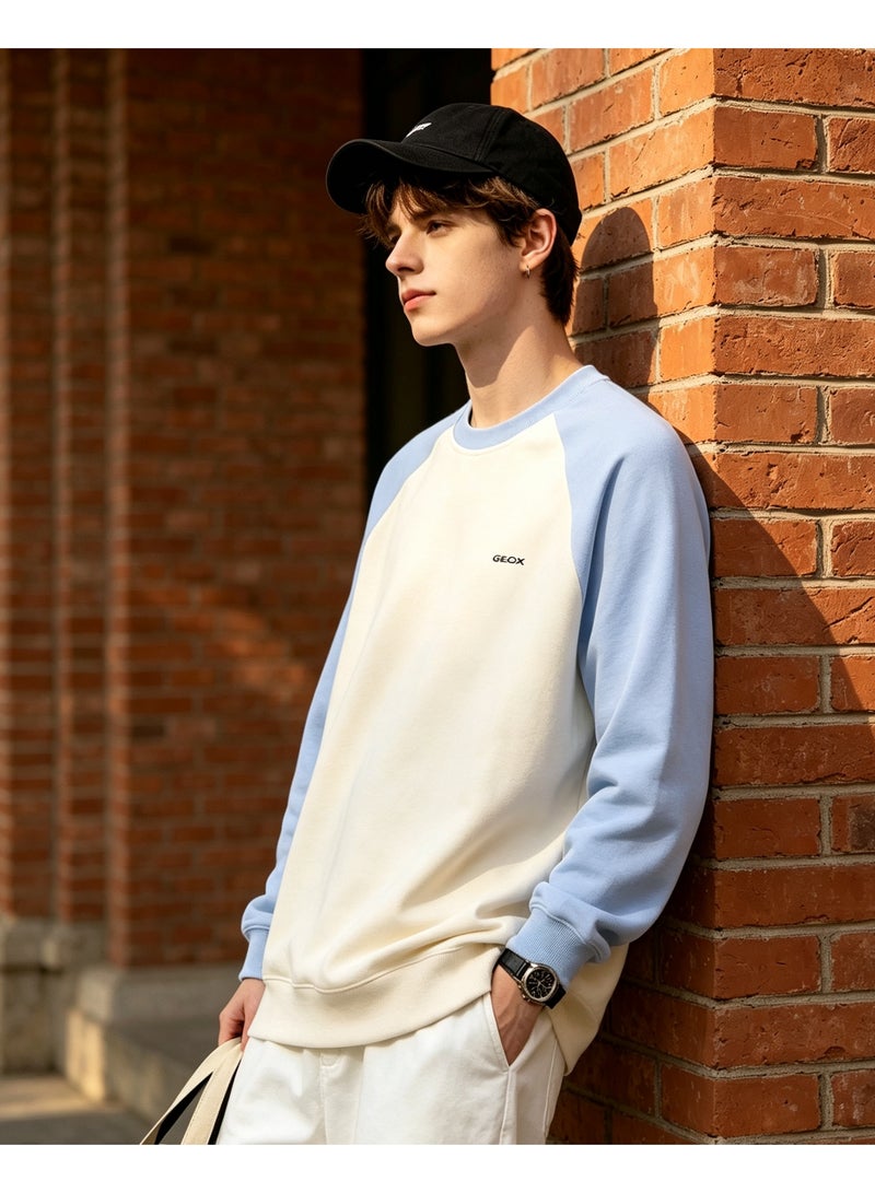 GEOX Unisex Casual Raglan Long Sleeve Crew Neck Top, Relaxed Fit Daily Wear Sweatshirt Sky Blue - Image 5