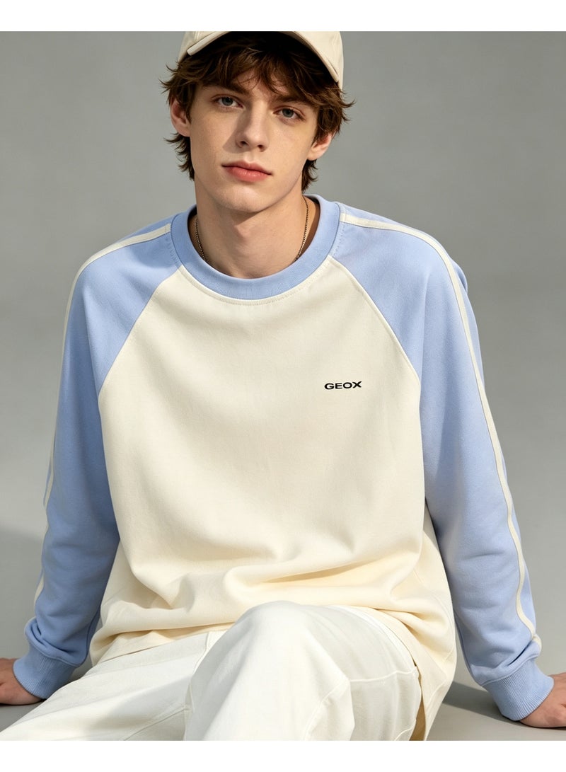 GEOX Unisex Casual Raglan Long Sleeve Crew Neck Top, Relaxed Fit Daily Wear Sweatshirt Sky Blue - Image 3