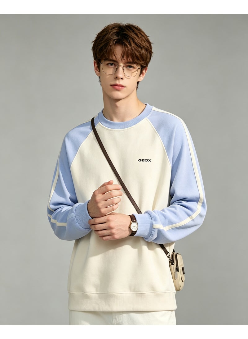 GEOX Unisex Casual Raglan Long Sleeve Crew Neck Top, Relaxed Fit Daily Wear Sweatshirt Sky Blue - Image 4