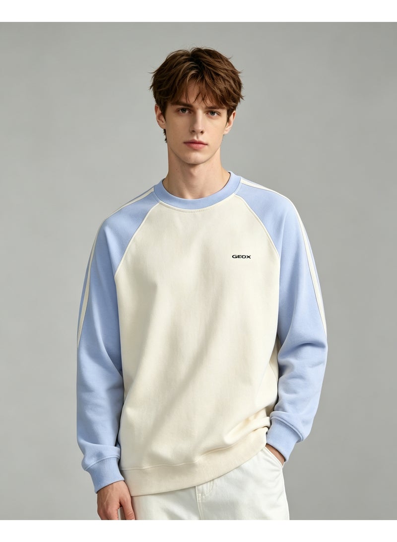 GEOX Unisex Casual Raglan Long Sleeve Crew Neck Top, Relaxed Fit Daily Wear Sweatshirt Sky Blue - Image 1