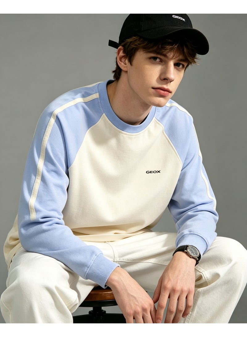 GEOX Unisex Casual Raglan Long Sleeve Crew Neck Top, Relaxed Fit Daily Wear Sweatshirt Sky Blue - Image 2