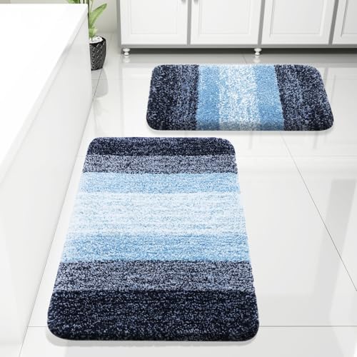 Arotive Bathroom Rugs Sets 2 Piece, Shaggy Soft and Absorbent Microfiber Bath Rugs, Non-Slip, Machine Washable Dry Bath Mats for Bathroom, 30x20 and 24x16, Blue - Image 1