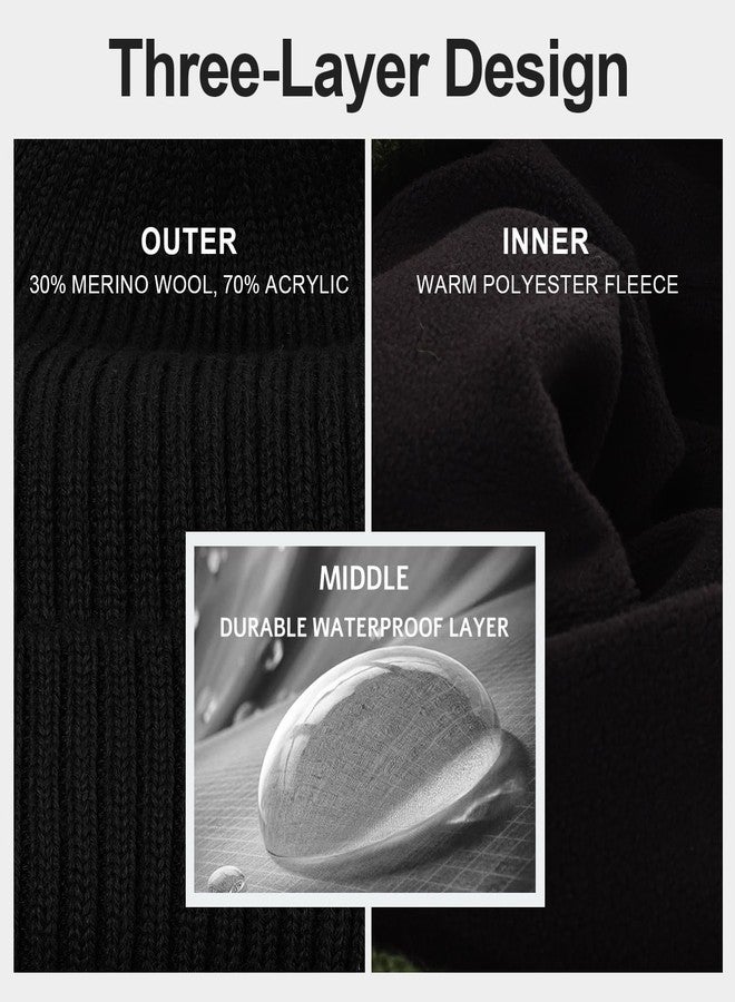 Ztl Oversize XL XXL Waterproof Merino Wool Beanie for Men Women Big Head, Warm Fleece Lined Large Winter Hat, Plus Size Big Knit Skull Stocking Cap, Rainproof Windproof Cuffed Beanie for All Weather Black - Image 4