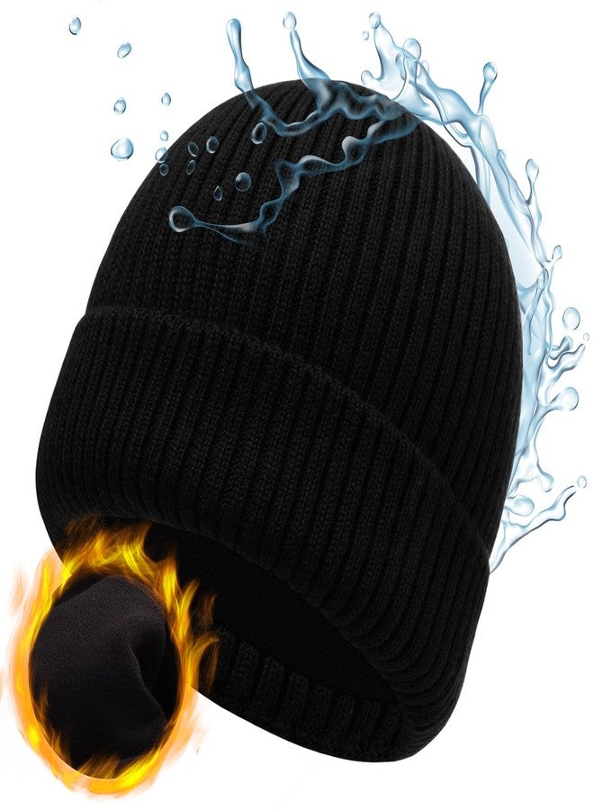 Ztl Oversize XL XXL Waterproof Merino Wool Beanie for Men Women Big Head, Warm Fleece Lined Large Winter Hat, Plus Size Big Knit Skull Stocking Cap, Rainproof Windproof Cuffed Beanie for All Weather Black - Image 1