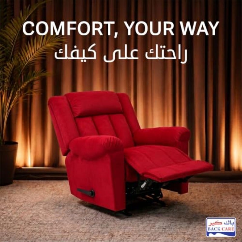 AB05 Red Fixed Recliner Chair Velvet Upholstery Modern Design 3 Reclining Positions Footrest Neck and Back Support - Image 3