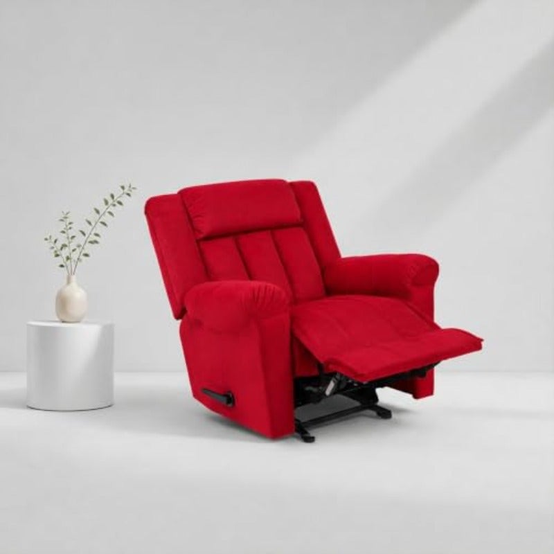 AB05 Red Fixed Recliner Chair Velvet Upholstery Modern Design 3 Reclining Positions Footrest Neck and Back Support - Image 1
