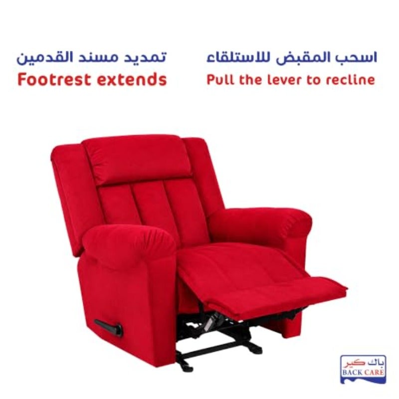 AB05 Red Fixed Recliner Chair Velvet Upholstery Modern Design 3 Reclining Positions Footrest Neck and Back Support - Image 5