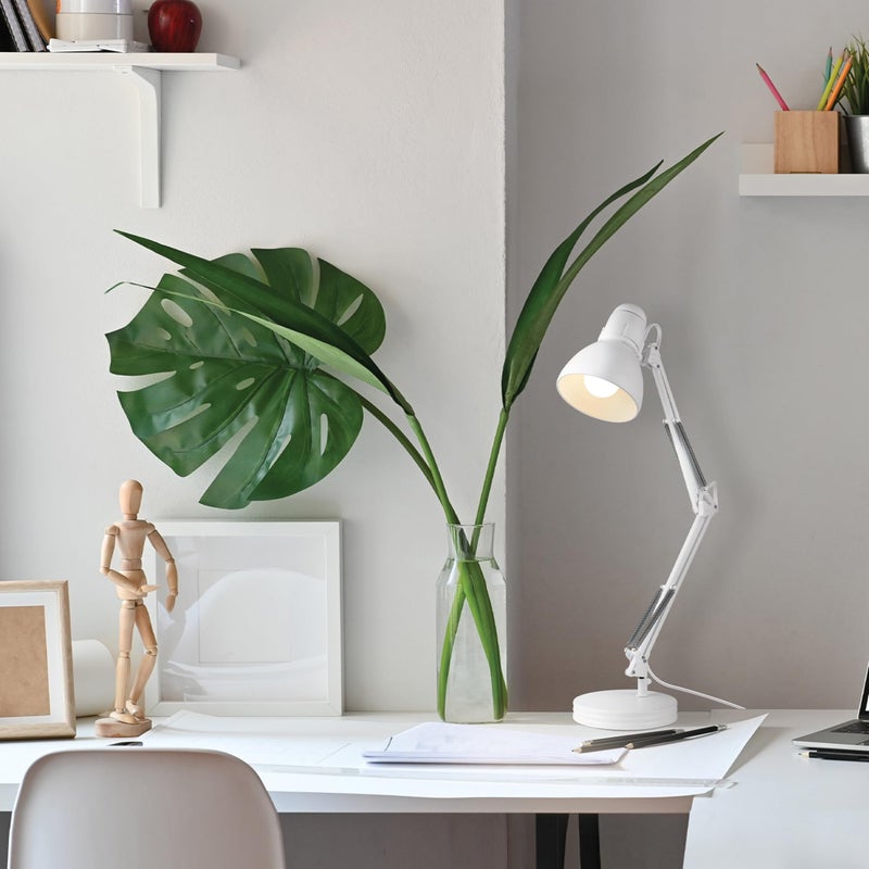 Globe Electric 52024 28" Swing Arm Architect Desk Lamp, Matte White, Rotary Switch on Shade, Partially Adjustable Arm, Modern Lighting for Bedroom or Office, Timeless, Indoor Lights - Image 5