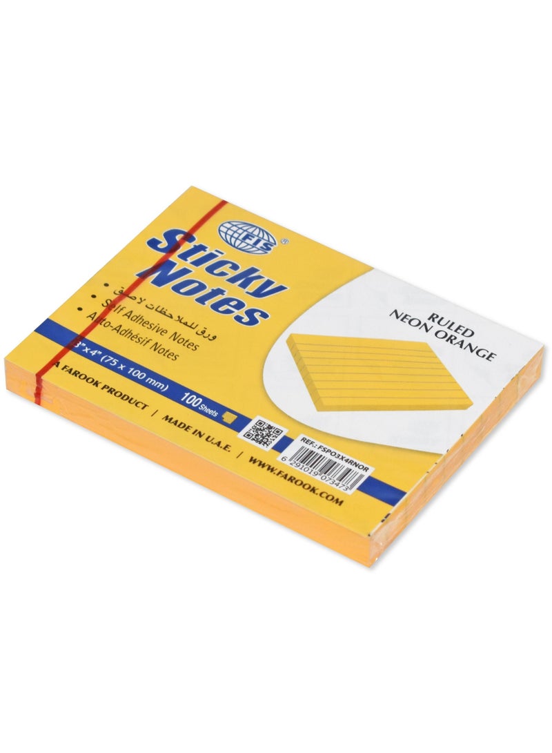 FIS Sticky Note Pad, 3X4 inches, Pack of 12, Ruled Neon Orange -FSPO3X4RNOR - Image 2
