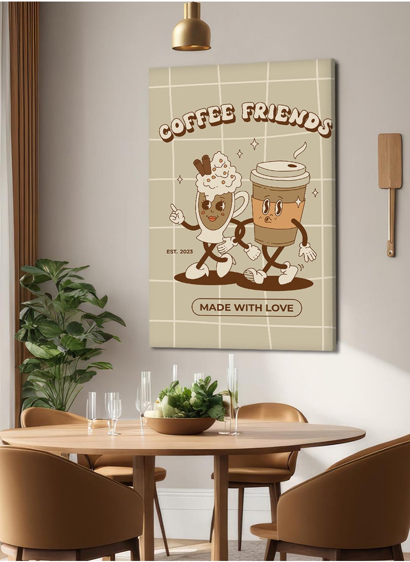 LOWHA Canvas Wall Art Stretched Over Wooden Frame with Coffee Friends Made With Love Painting  - Image 1