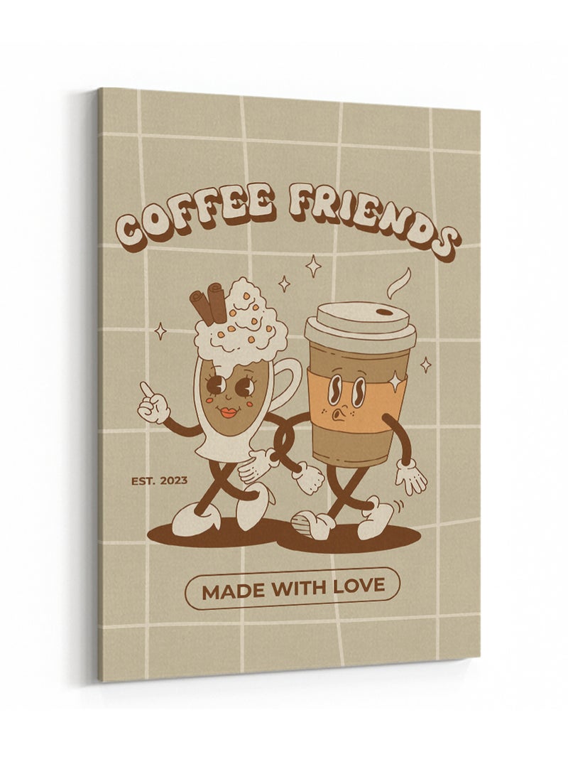 LOWHA Canvas Wall Art Stretched Over Wooden Frame with Coffee Friends Made With Love Painting  - Image 4