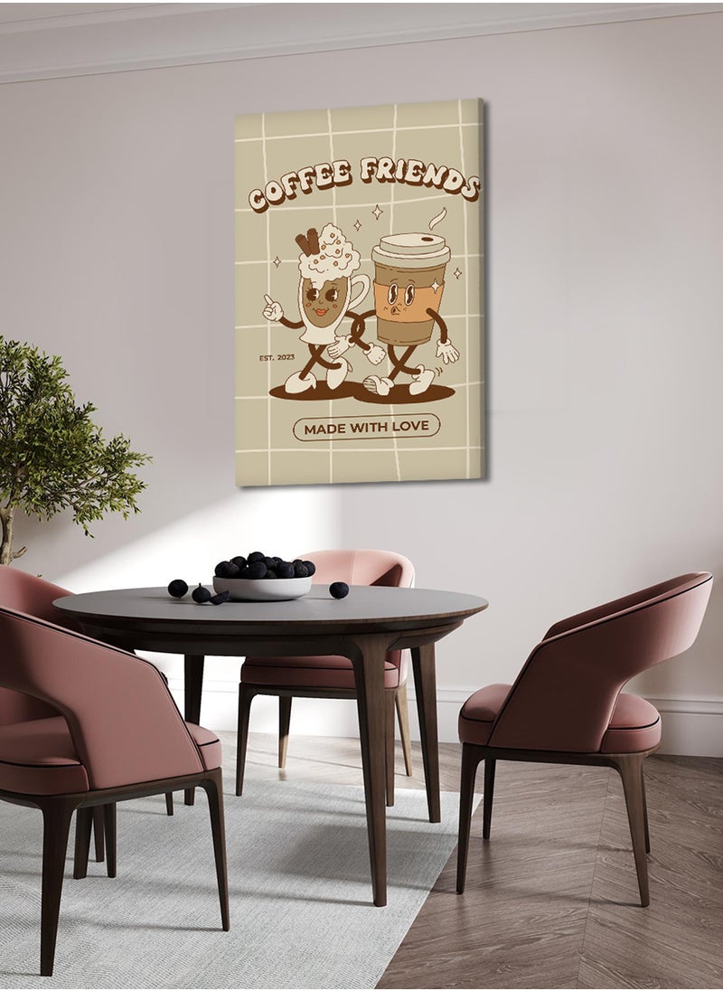 LOWHA Canvas Wall Art Stretched Over Wooden Frame with Coffee Friends Made With Love Painting  - Image 3
