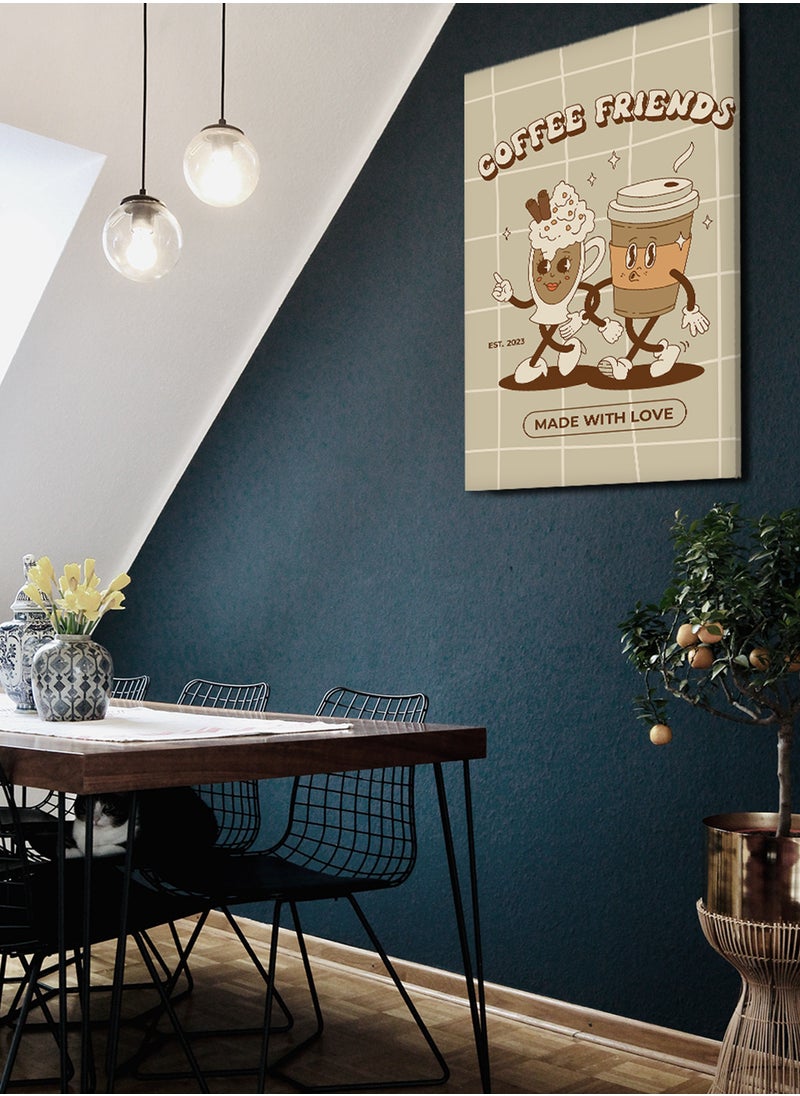 LOWHA Canvas Wall Art Stretched Over Wooden Frame with Coffee Friends Made With Love Painting  - Image 2