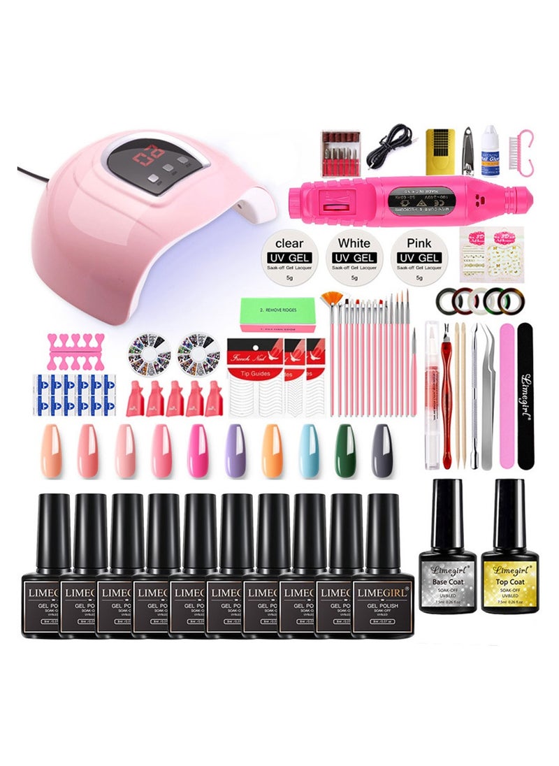 Cool Baby - COOLBABY Gel Nail Polish Set with UV Lamp 54W Nail Art Lamp 10 Colors Neutral Pink Glitter Gel Nail Polish Set Polisher Nail Art Tools - Image 1