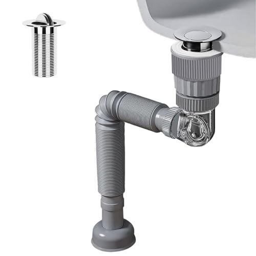 ZEBROC Adjustable Anti-Odor Sink Drainage Pipe Kit – Flexible Universal Waste Pipe with 304 Stainless Steel Strainer Plug, Rubber Sealing Gasket & Connector Nut – Fits Bathroom & Kitchen (1) - Image 1