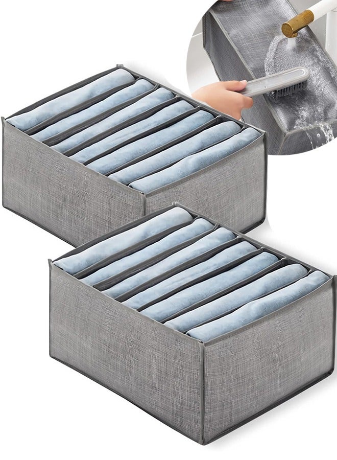2 Pcs 7 Grids Drawer Dividers For Clothes Wardrobe Clothes Organizer Washable Closet Drawer Organizer Clothing Compartment Storage Box For Thin Coats Jeans Trousers Leggings Sweaters T Shirts (Grey)  - Image 1