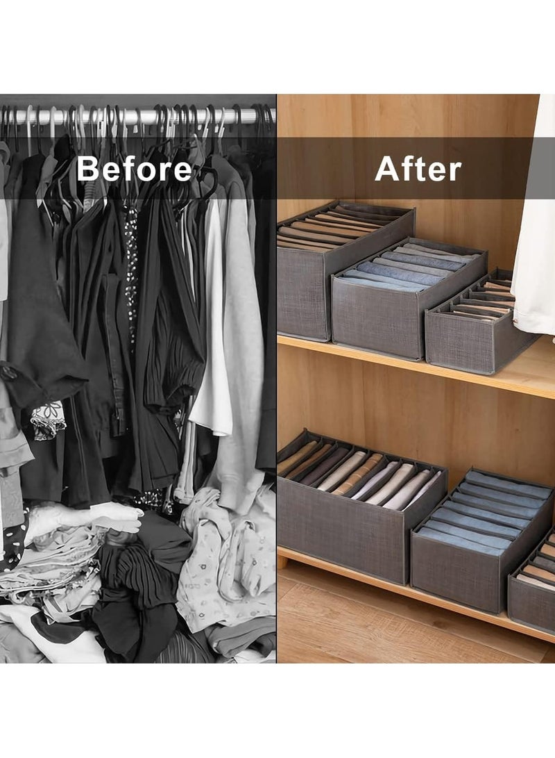 2 Pcs 7 Grids Drawer Dividers For Clothes Wardrobe Clothes Organizer Washable Closet Drawer Organizer Clothing Compartment Storage Box For Thin Coats Jeans Trousers Leggings Sweaters T Shirts (Grey)  - Image 4