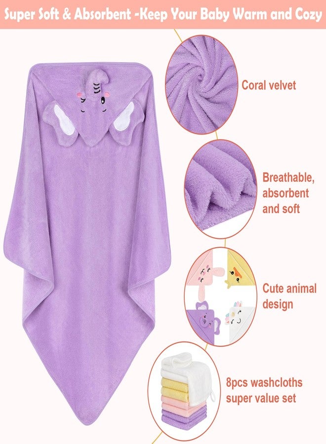 CandyHome 12 PCS Baby Bath Towels for Infants Toddlers, 4 PCS Animal Hooded Baby Towels & 8 PCS Washcloths Set, Ultra Absorbent Soft Cute Newborn Bath Essential Gifts for Boys & Girls - Image 4