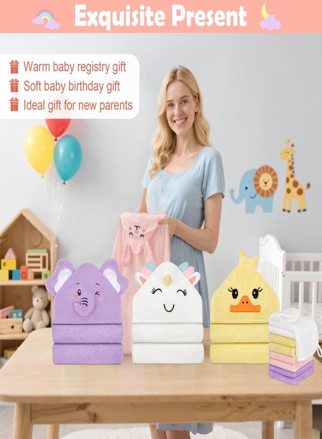 CandyHome 12 PCS Baby Bath Towels for Infants Toddlers, 4 PCS Animal Hooded Baby Towels & 8 PCS Washcloths Set, Ultra Absorbent Soft Cute Newborn Bath Essential Gifts for Boys & Girls - Image 5