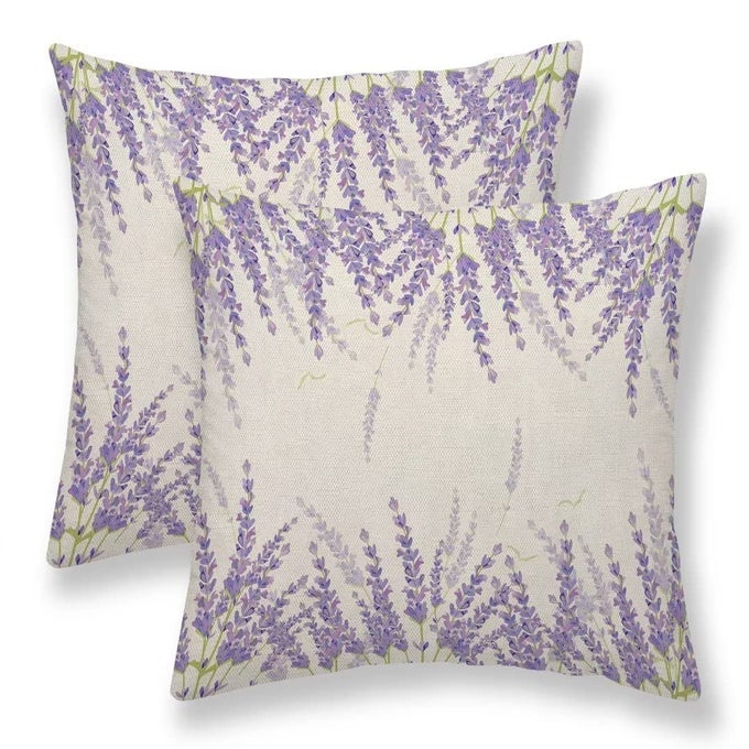 Spring Lavender Pillow Cover 18x18 Set of 2 Farmhouse Purple Lavender Floral Throw Pillow Covers Watercolor Flower Linen Cushion Cases for Home Sofa Outdoor Decor