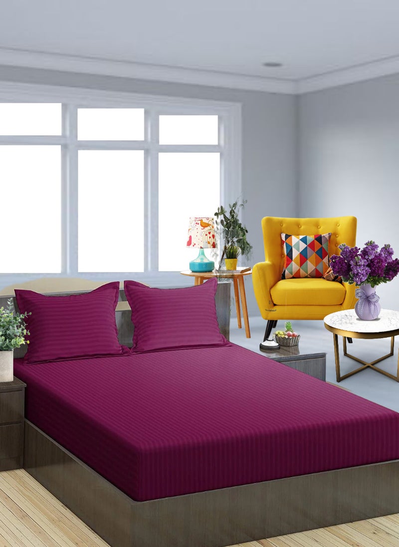 Blueberry Wine Berry Queen Size Striped Bed Sheet Set Cotton 180x200+20cm - Image 1