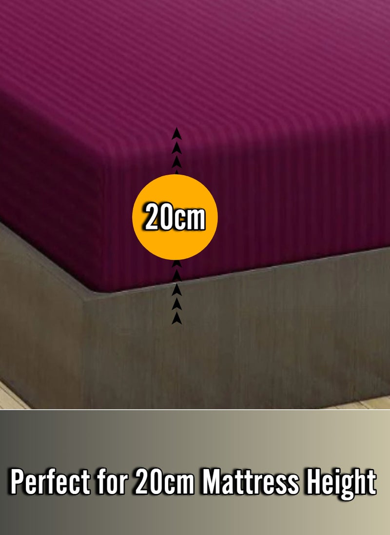 Blueberry Wine Berry Queen Size Striped Bed Sheet Set Cotton 180x200+20cm - Image 2