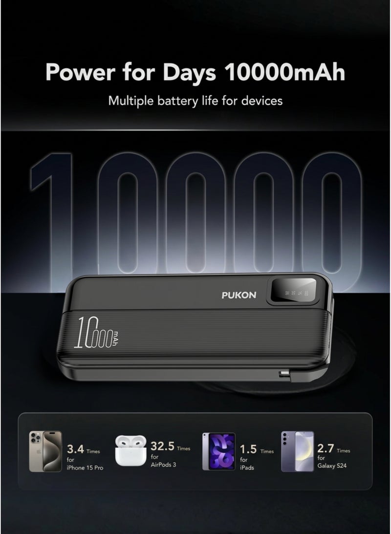 Pukon 10000mAh Fast Charging Power Bank Black – Portable Charger for iPhone 16/15/14, Samsung Galaxy S25/S24 Ultra, Xiaomi, Huawei, Oppo & More – Dual USB Output, Airline Approved, Over Voltage, Over Discharge & Short Circuit Protection - Image 4
