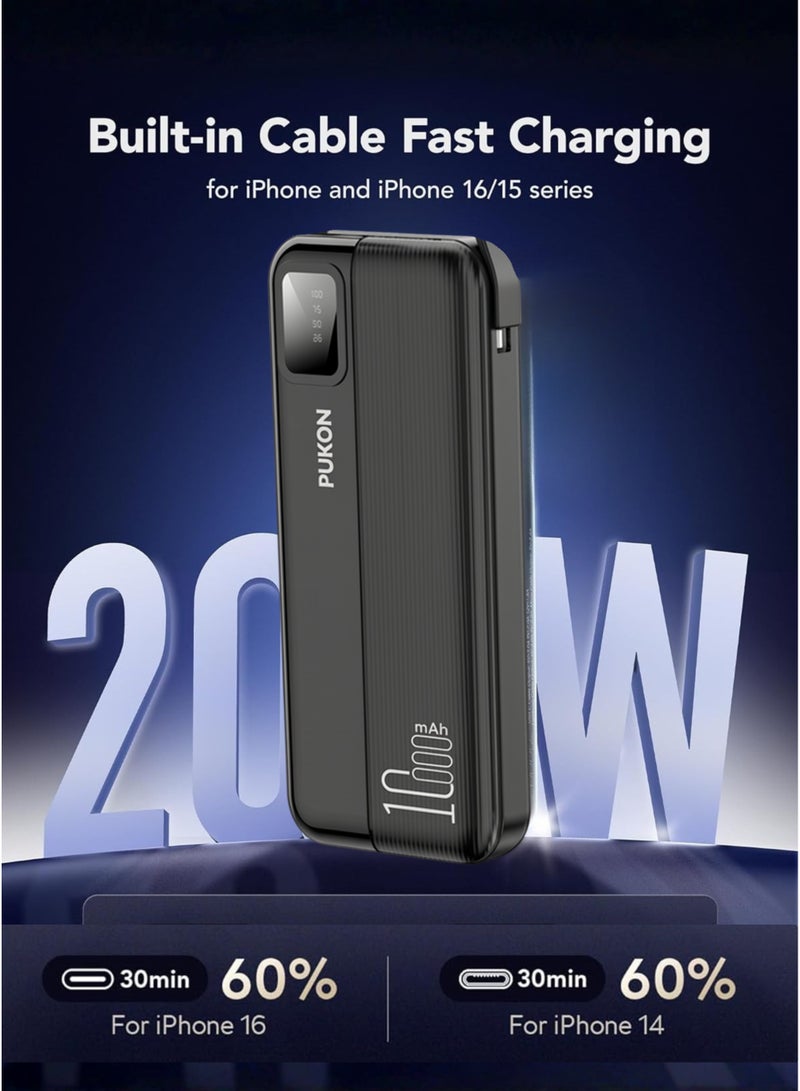 Pukon 10000mAh Fast Charging Power Bank Black – Portable Charger for iPhone 16/15/14, Samsung Galaxy S25/S24 Ultra, Xiaomi, Huawei, Oppo & More – Dual USB Output, Airline Approved, Over Voltage, Over Discharge & Short Circuit Protection - Image 3