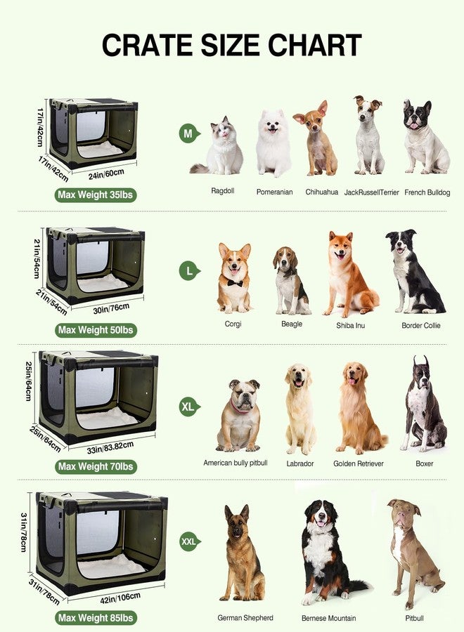 Veraste 30 Inch Collapsible Travel Dog Crate for Medium Large Dogs, Portable Dog Crate 4-Door Foldable Soft Kennel with Chew-Proof Mesh Windows for Indoor & Outdoor Travel,with Storage Bag,Green - Image 2