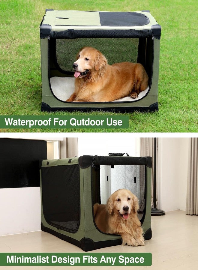 Veraste 30 Inch Collapsible Travel Dog Crate for Medium Large Dogs, Portable Dog Crate 4-Door Foldable Soft Kennel with Chew-Proof Mesh Windows for Indoor & Outdoor Travel,with Storage Bag,Green - Image 3