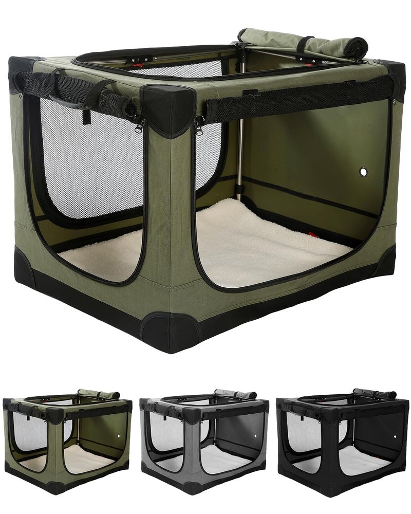 Veraste 30 Inch Collapsible Travel Dog Crate for Medium Large Dogs, Portable Dog Crate 4-Door Foldable Soft Kennel with Chew-Proof Mesh Windows for Indoor & Outdoor Travel,with Storage Bag,Green - Image 1