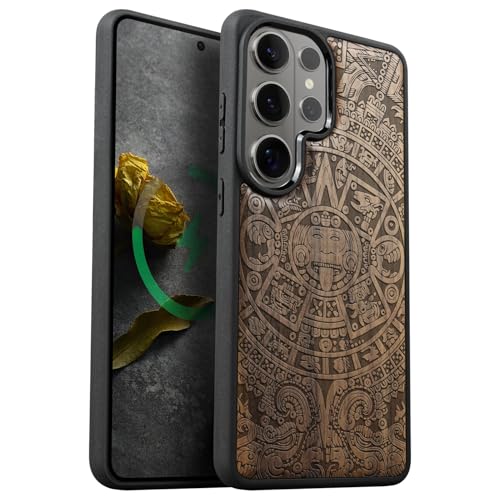 Carveit Magnetic Wooden Case for Samsung Galaxy S26 Ultra Case 2026, TPU Shockproof Cover & Wood Artisan Engraved, Compatible with MagSafe Wireless Chargers (The Maya Calendar) Walnut - Image 1