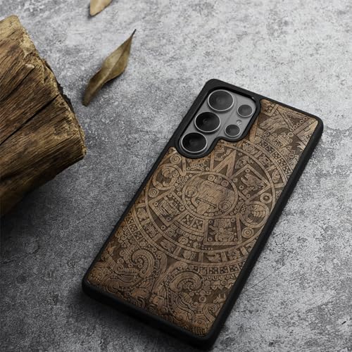 Carveit Magnetic Wooden Case for Samsung Galaxy S26 Ultra Case 2026, TPU Shockproof Cover & Wood Artisan Engraved, Compatible with MagSafe Wireless Chargers (The Maya Calendar) Walnut - Image 3