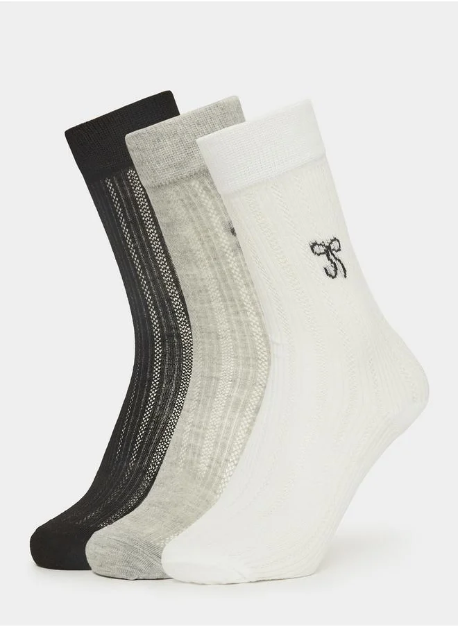 Styli Pack of 3 - Bow Detail Crew Length Socks