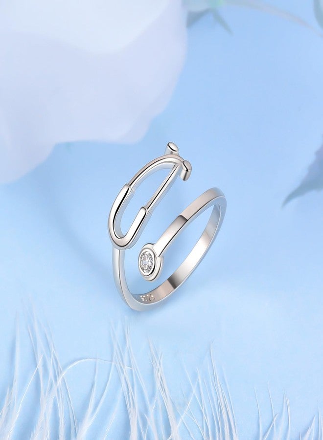 YLT Stethoscope Ring Necklace Sterling Silver Heartbeat Jewelry for Doctor Nurse Medical Student RN Nurse Gifts for Women (stethoscope ring) - Image 4