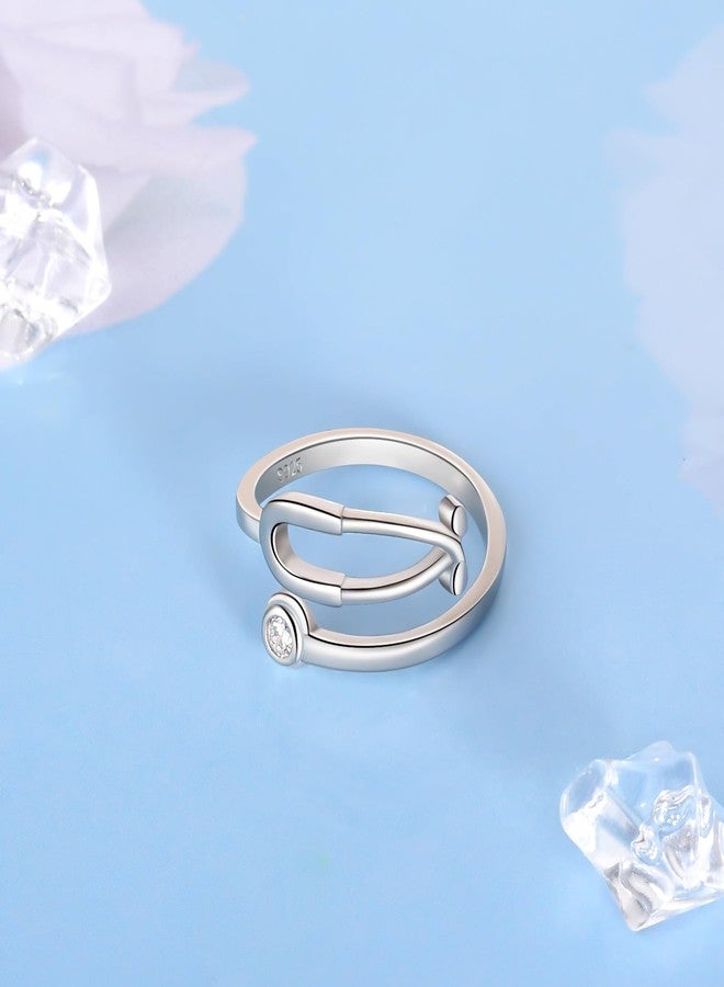 YLT Stethoscope Ring Necklace Sterling Silver Heartbeat Jewelry for Doctor Nurse Medical Student RN Nurse Gifts for Women (stethoscope ring) - Image 3