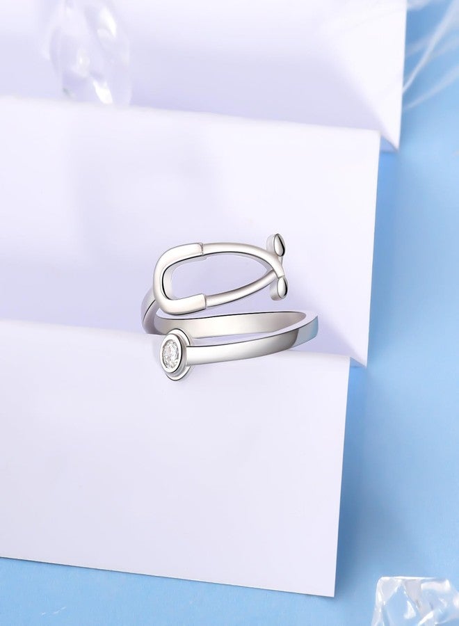 YLT Stethoscope Ring Necklace Sterling Silver Heartbeat Jewelry for Doctor Nurse Medical Student RN Nurse Gifts for Women (stethoscope ring) - Image 2