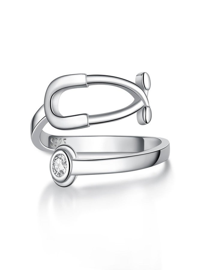 YLT Stethoscope Ring Necklace Sterling Silver Heartbeat Jewelry for Doctor Nurse Medical Student RN Nurse Gifts for Women (stethoscope ring) - Image 1