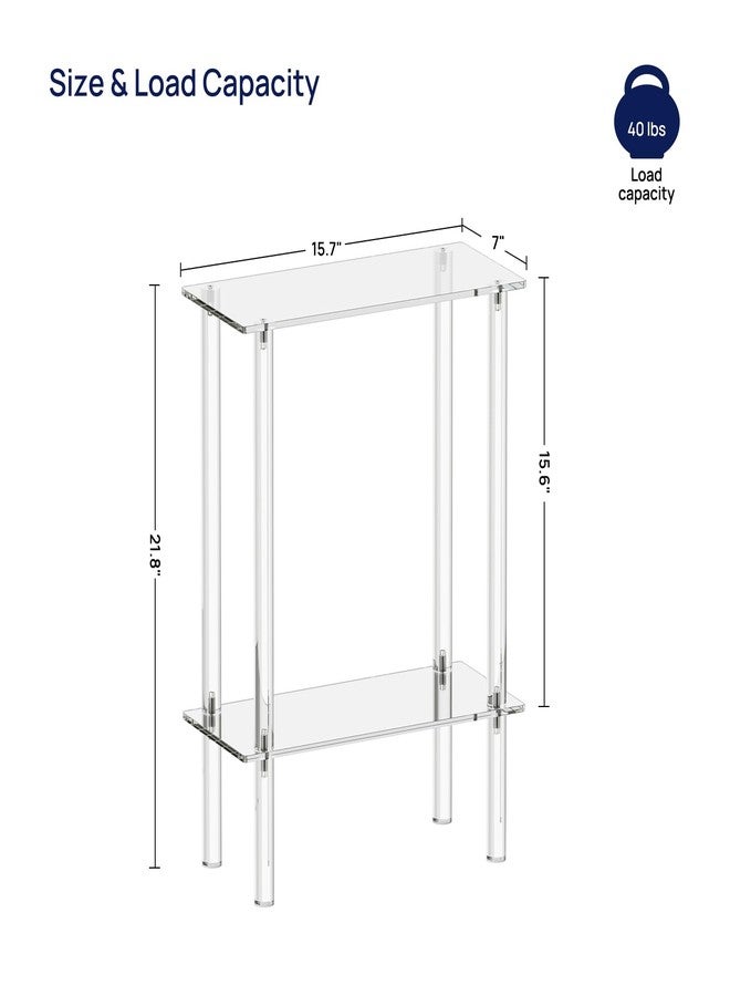HMYHUM Acrylic Narrow Side Table for Small Spaces, 7" Wide Skinny Nightstand/Bedside Table for Bedroom, Slim Small End Table, 2 Tier, 15.7" L x 21.8" H, Clear - Image 3