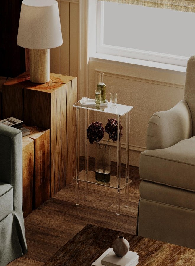 HMYHUM Acrylic Narrow Side Table for Small Spaces, 7" Wide Skinny Nightstand/Bedside Table for Bedroom, Slim Small End Table, 2 Tier, 15.7" L x 21.8" H, Clear - Image 2