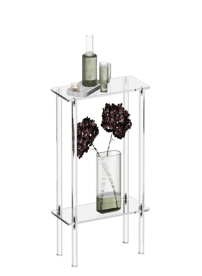 HMYHUM Acrylic Narrow Side Table for Small Spaces, 7" Wide Skinny Nightstand/Bedside Table for Bedroom, Slim Small End Table, 2 Tier, 15.7" L x 21.8" H, Clear - Image 1