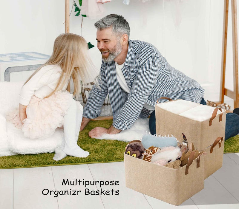 AARAINBOW Linen Closet Organizer Storage Bin with Steel Frame, Stackable Fabric Jeans Baskets for Shelves, 4 Packs Foldable Wardrobe Clothes Box for Sweater Pants Clothing Towel Shirt Felt, 23L Beige - Image 5
