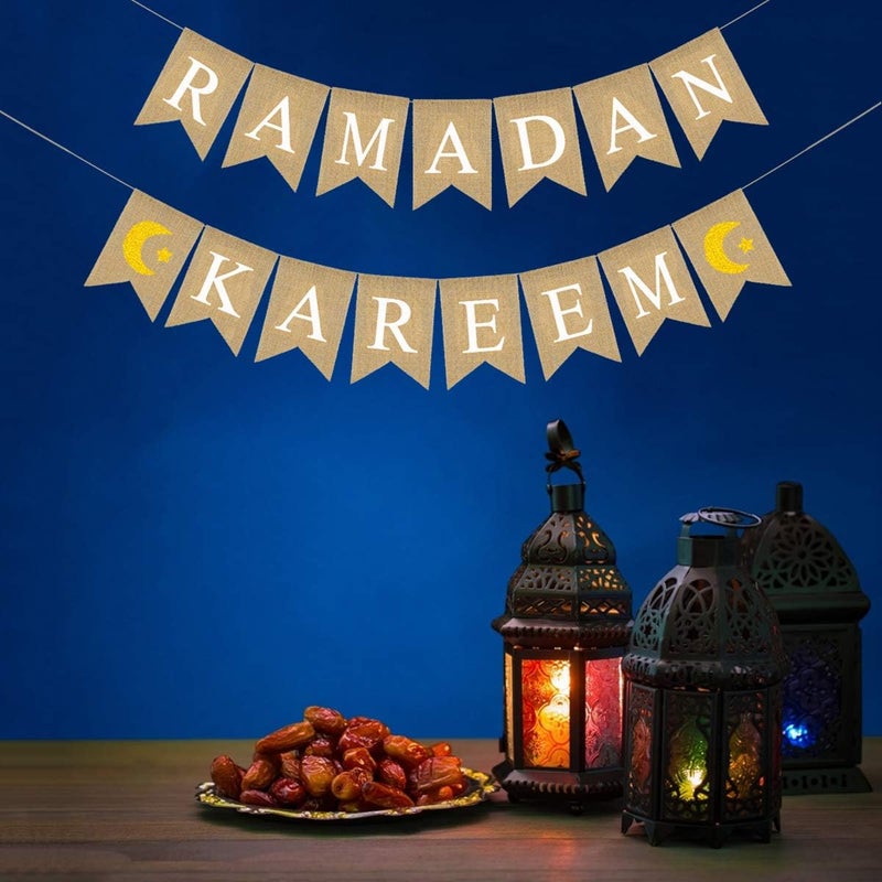 Acekar Pre-sale confirmed stock 2 Pack Rustic Ramadan Kareem Burlap Banner - Natural & Golden, Perfect for Mantle, Fireplace & Party Decor Multi-budget available picks - Image 4